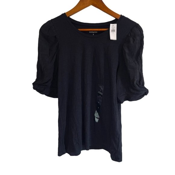 Banana Republic Factory Tops - BANANA Republic Factory NWT Malibu Tee Mixed Media-Puff Sleeve in Black Size Sma